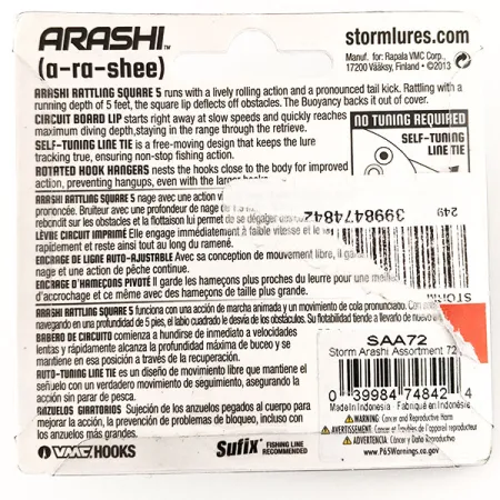 Storm Arashi Rattling Square 5 Crankbait, Black Chartreuse Shad, 18g, #11335