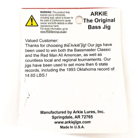 Arkie Lures Weedless Arkie Bass Jig, Nero/Blu, 7g, Antialga, #11353