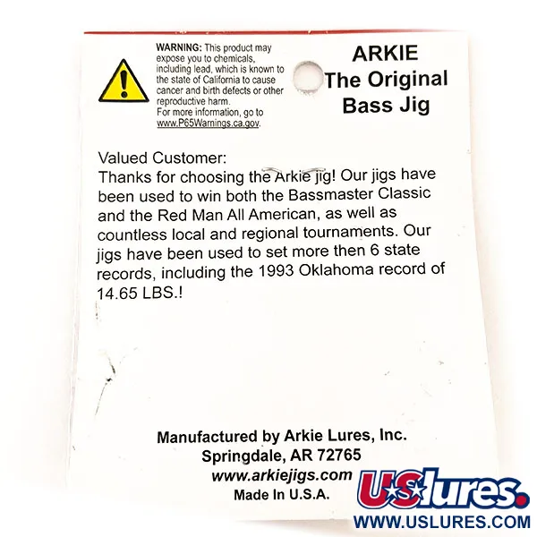 Arkie Lures Weedless Arkie Bass Jig, Nero/Blu, 7g, Antialga, #11353