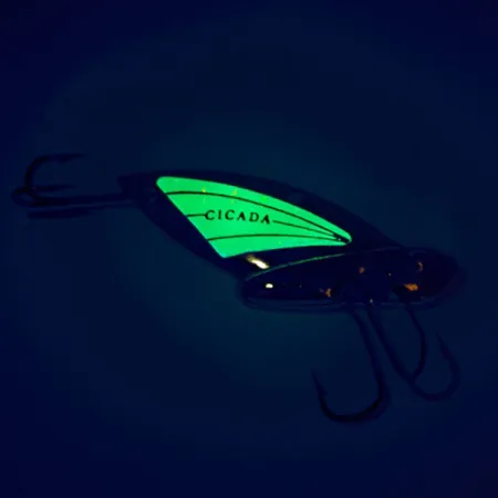 Reef Runner Cicada Blade Bait, Nichel / Verde, 6g, Ala Glow, #11430
