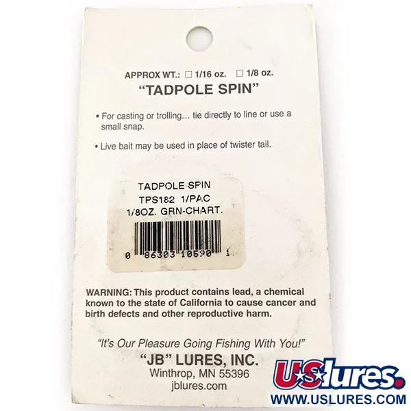 JB lures Tadpole spin UV Spinnerbait, Chartreuse, 4g, UV, #11453