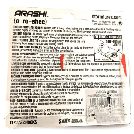 Storm Arashi Rattling Square 5 Crankbait, Ghost, 18g, Self-Tuning, #11953