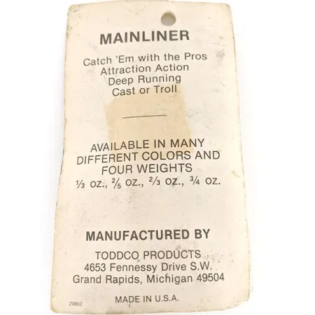 TODDCO Main liner Ondulante, Nickel / Verde, 11g, Vintage USA, #12335