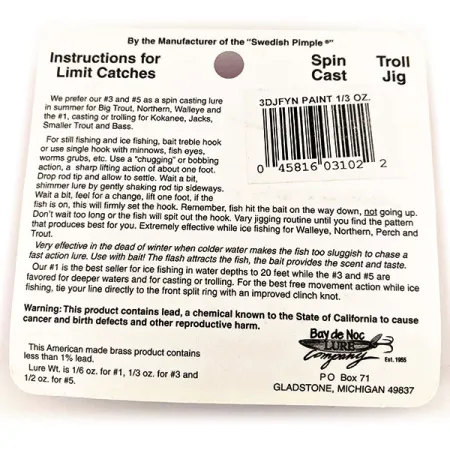 Bay de Noc Do-Jigger #3 Ondulante, Nickel/Orange, 9g, USA, #12671