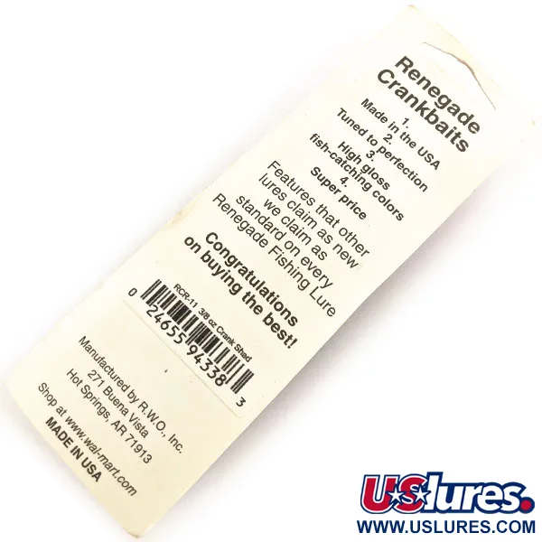 Renegade Crank Shad Crankbait, Verde Scuro Oro, 11g, Rattle, #12933