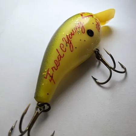 Cotton Cordell Big O Fred C Yang 1967, 14g, Giallo e Verde, Crankbait #20766