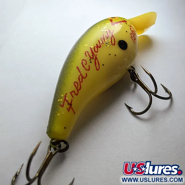 Cotton Cordell Big O Fred C Yang 1967, 14g, Giallo e Verde, Crankbait #20766