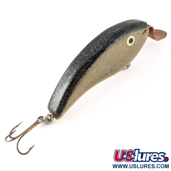 Hand-made Handcrafted, 14g, Olive Gold Glitter, Crankbait in legno #22640