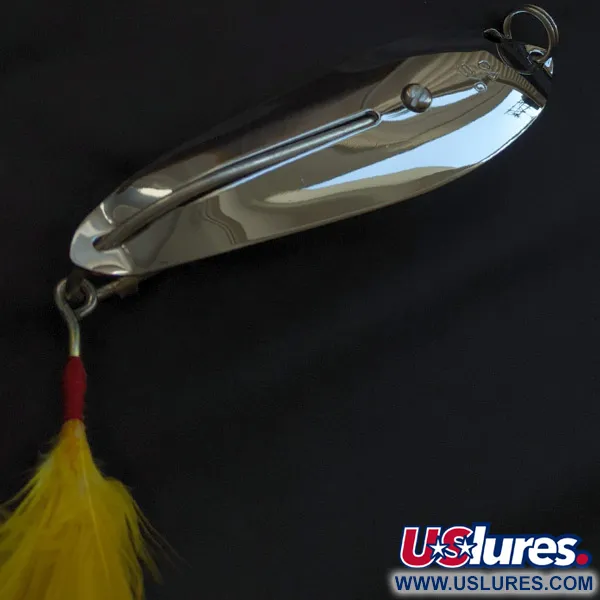 Crippled Alewive 9/0, 72g Cromo con Piume Gialle, Cucchiaino Ondulante #23148