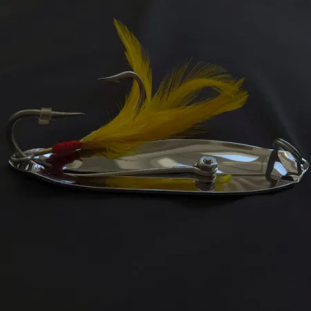 Crippled Alewive 9/0, 72g Cromo con Piume Gialle, Cucchiaino Ondulante #23148