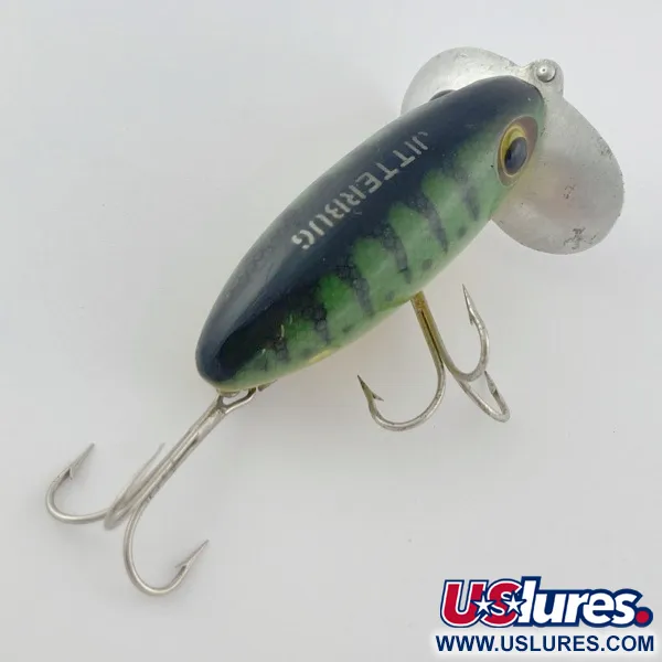 Fred Arbogast Jitterbug Early Bug Eye, 14g, Green Tiger, Esca Topwater #23902