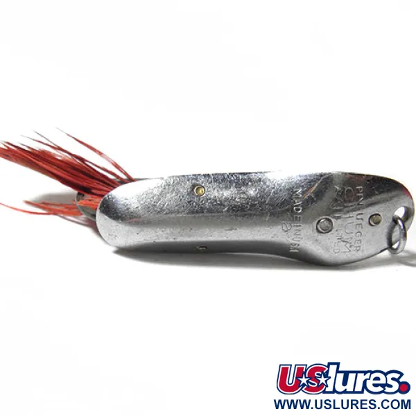 Pflueger Vintage Weedless CHUM Cucchiaino, Nichel / Piume Rosse, 8g, #0157