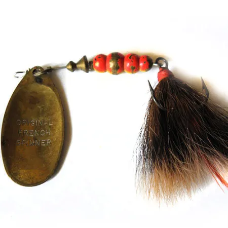 Mepps 5 Dressed Rotante, Bianco/Rosso/Ottone, 14.2g, Amo Piumato, #0222