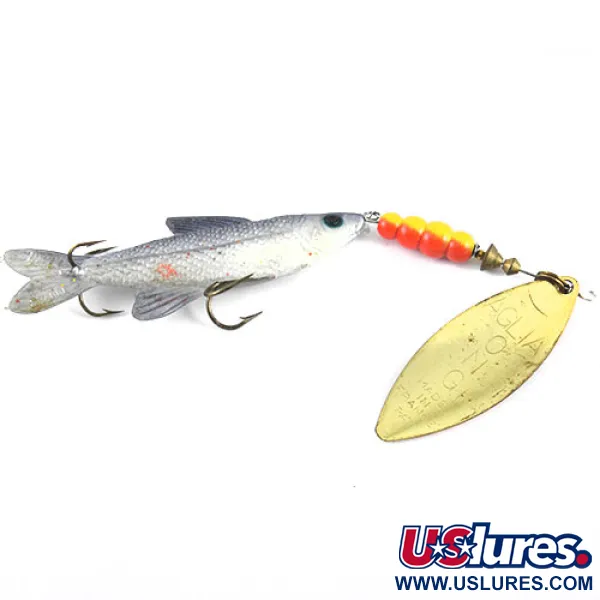 Mepps 4 Aglia Long Mino Cucchiaino, Ottone/Rosso, 22g, Foglia Salice, #1100