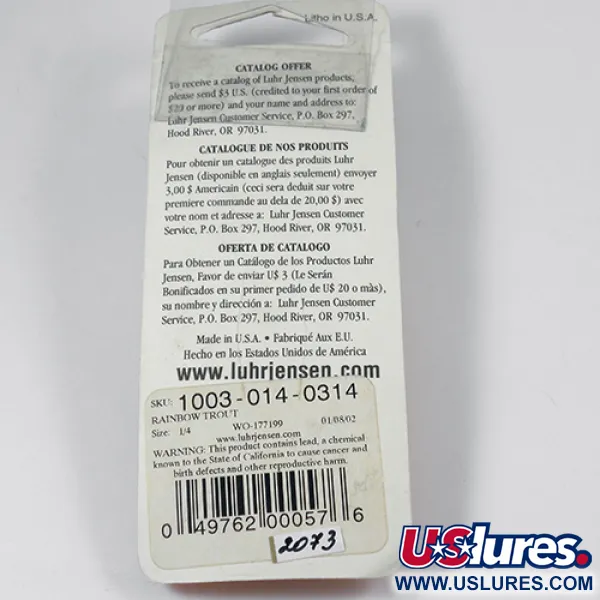 Luhr Jensen Krocodile Die #3 Cucchiaino, Rainbow Trout, 10g, USA, #2073