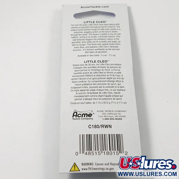 Acme Little Cleo Ondulante, Rosso / Bianco, 3.5g, Nuovo Sigillato, #2229