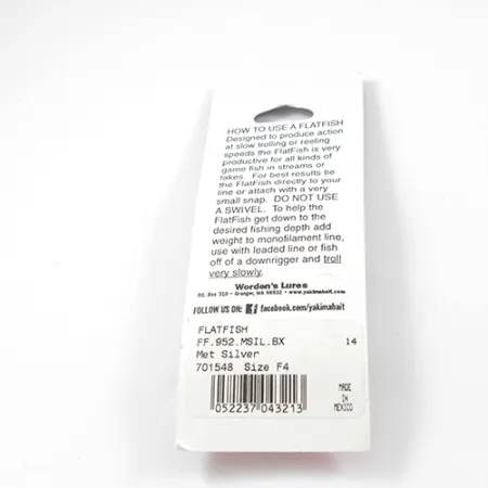 Yakima Bait FlatFish F4 Artificiale, Argento, 4cm, Traina, #2288
