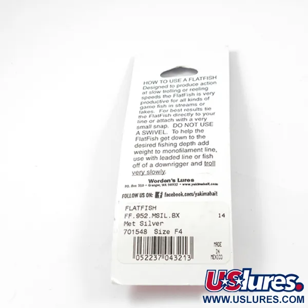 Yakima Bait FlatFish F4 Artificiale, Argento, 4cm, Traina, #2288