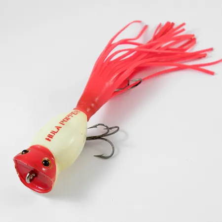 Fred Arbogast Hula Popper Esca Topwater, Rosso/Bianco, 8g, Gonna, #2577