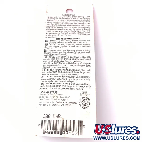 Worden’s Original Rooster Tail Cucchiaino, Argento, 3.54g, Piume, #3929