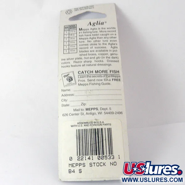 Mepps Aglia 4 Cucchiaino, Argento, 9.4g, Tubetto Rosso, #3942