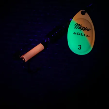 Mepps Aglia 3 UV Cucchiaino, Giallo/Arancio/Oro UV, 7g, Fluorescente, #3983
