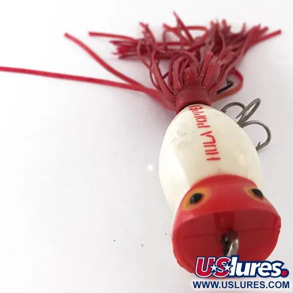 Fred Arbogast Hula Popper Esca Topwater, Rosso/Bianco, 8g, Skirt, #4166