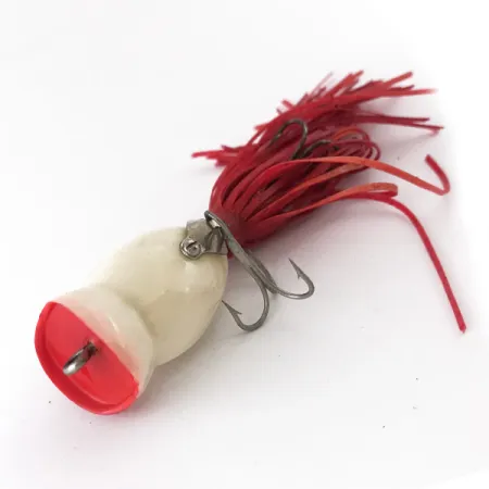 Fred Arbogast Hula Popper Esca Topwater, Rosso/Bianco, 8g, Skirt, #4166