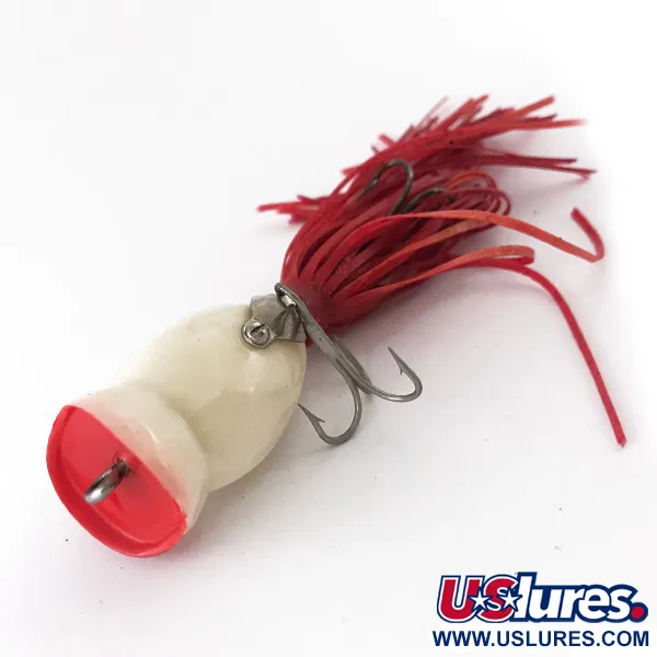 Fred Arbogast Hula Popper Esca Topwater, Rosso/Bianco, 8g, Skirt, #4166
