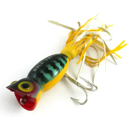 Fred Arbogast Hula Popper, Fire Tiger, 3g, Gonna in gomma, #5867
