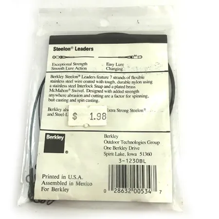 Berkley Steelon Leaders Terminali, Nero, 13.6kg, 30cm, #6198