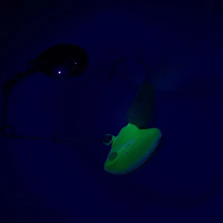 Johnson Beetle Spin Spinnerbait, Nichel/Giallo/Bianco, 11g, UV Glow, #6292