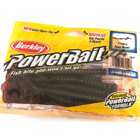 Berkley Power Worm esca siliconica, Rosso Scuro/Glitter Blu, #6487