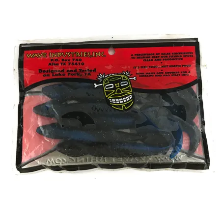 Wave Worms esche siliconiche, Nero / Glitter Blu, 13 cm, coda a falce, #6959