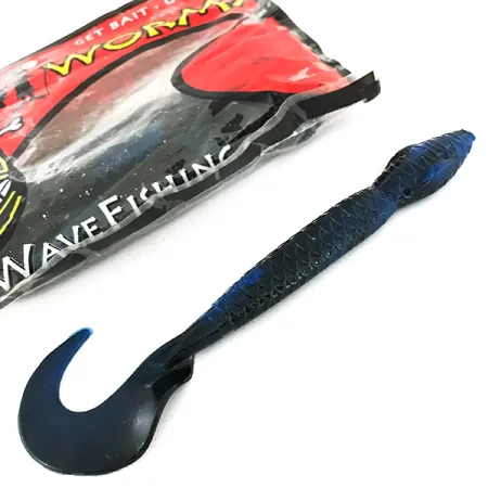 Wave Worms esche siliconiche, Nero / Glitter Blu, 13 cm, coda a falce, #6959