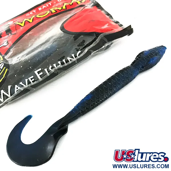 Wave Worms esche siliconiche, Nero / Glitter Blu, 13 cm, coda a falce, #6959
