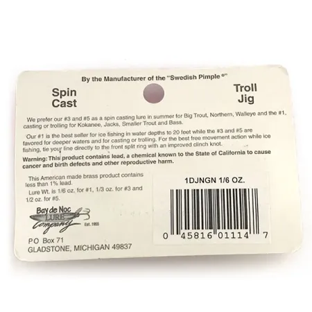 Bay de Noc Do-Jigger Ondulante, Nichel / Verde, 5g, Ottone, #8779