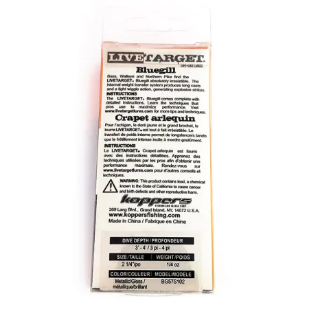 Live Target Koppers BlueGill Crankbait, Crapiet Arlequin, 7g, #9844